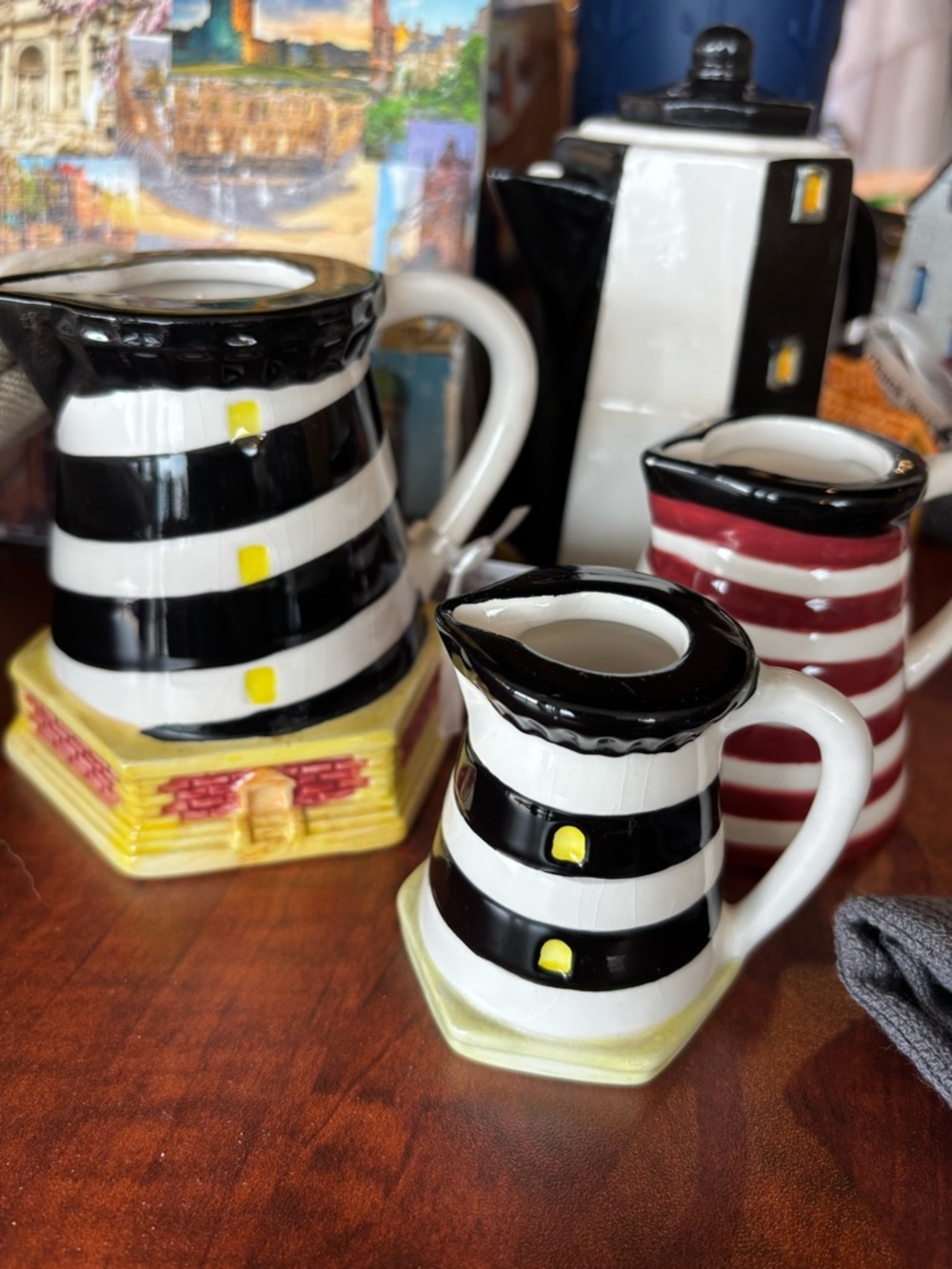 Striped Ceramic Lighthouse measuring cup Set - Black & White 3 pieces